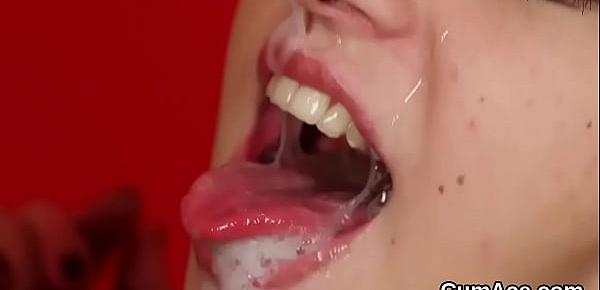  Slutty doll gets jizz shot on her face swallowing all the love juice